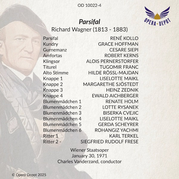 Wagner: Parsifal - Kollo, Hoffman, Siepi, Kerns, Pernstorfer; Vanderzand.  Wien, 1971