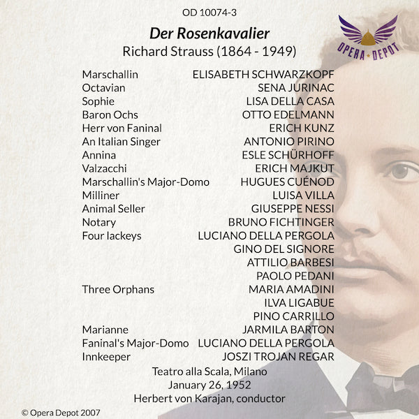 Strauss: Der Rosenkavalier - Schwarzkopf, Jurinac, Della Casa, Edelmann, Kunz, Cuenod; Karajan.  Milan, 1952