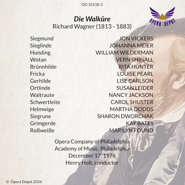 Wagner: Die Walküre - Hunter, Shinall, Vickers, Meier; Holt. Philadelphia, 1976
