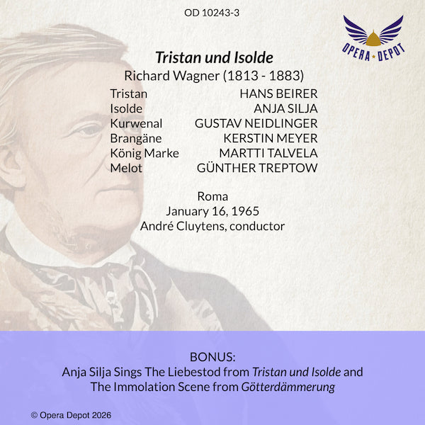 Wagner: Tristan und Isolde - Silja, Berier, Meyer, Neidlinger, Talvela; Cluytens.   Roma, 1966