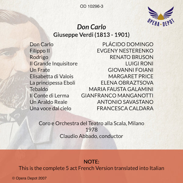 Verdi: Don Carlo - Domingo, M. Price, Obraztsova, Bruson, Nesterenko, Roni; Abbado.  Milano, 1978