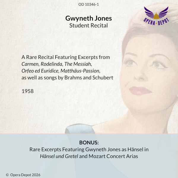 Compilation: Gwyneth Jones Student Recital - Rare excerpts from Hänsel und Gretel, Carmen, Orfeo ed Euridice and Mozart Concert Arias. 1958