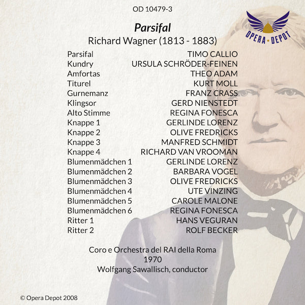 Wagner: Parsifal - Calio, Schröder-Feinen, Adam, Crass, Moll, Nienstedt; Sawallisch. Roma, 1970