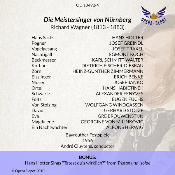 Wagner: Die Meistersinger von Nürnberg - Hotter, Windgassen, Brouwenstijn, Greindl, Fischer-Dieskau; Cluytens. Bayreuth, 1956
