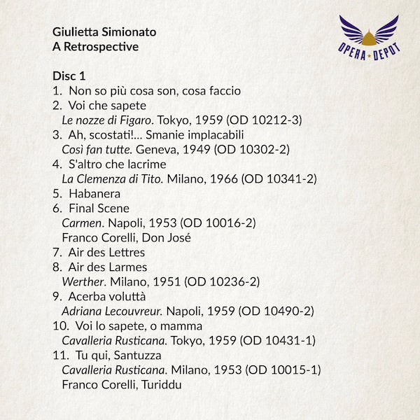Compilation: Giulietta Simionato -  Arias and scenes from Aida, Trovatore, Ballo, Barbiere, and more