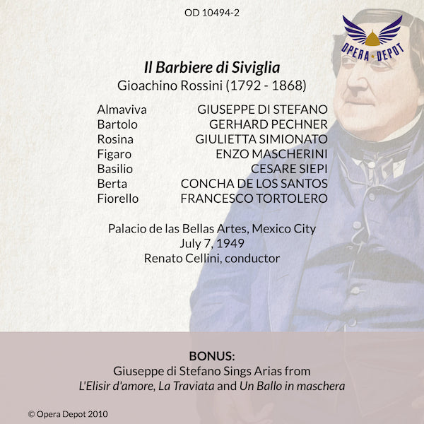 Rossini: Il Barbiere di Siviglia - Simionato, Di Stefano, Mascherini, Siepi; Cellini. Mexico City, 1949