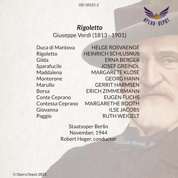 Verdi: Rigoletto (In German) - Schlusnus, Rosvaenge, Berger, Klose, Greindl; Heger.  Berlin, 1944