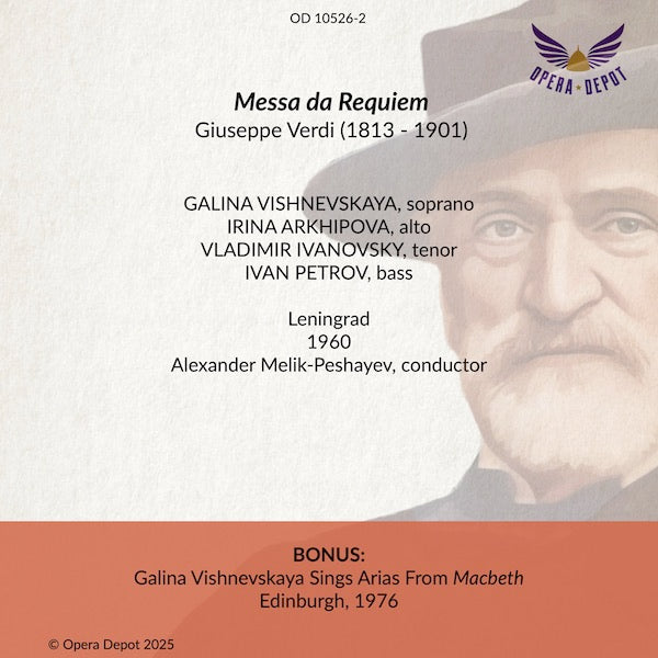 Verdi: Messa da Requiem - Vishnevskaya, Arkhipova, Ivanovsky, Petrov; Melik-Peshayev.   Leningrad, 1960