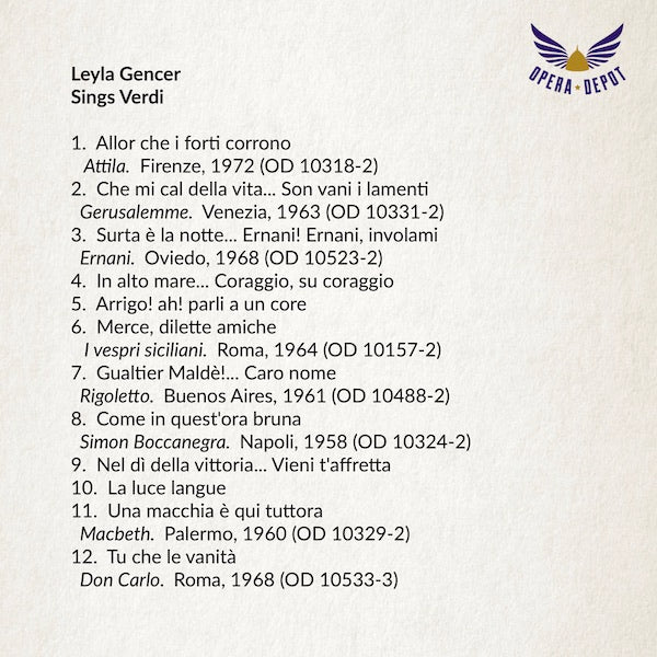 Compilation: Leyla Gencer: Sings Verdi - Arias from Attila, Gerusalemme, Ernani, & more