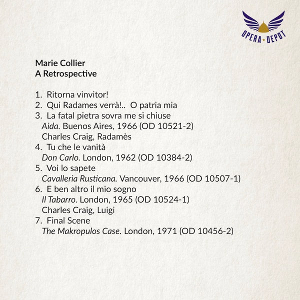 Compilation: Maria Collier - Arias and scenes from Cavalleria Rusticana, Aida, Don Carlo and more