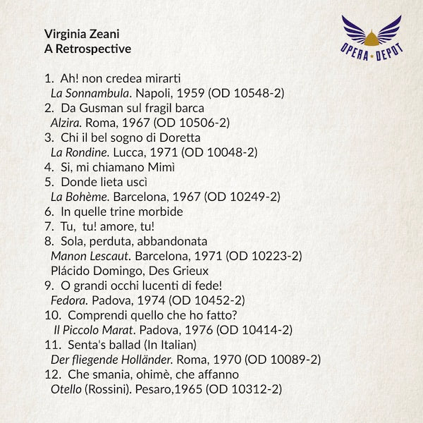 Compilation: Virginia Zeani - Excerpts from Boheme, Der fliegende Holländer, Rossini's Otello and more