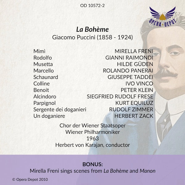 Puccini: La Bohème - Freni, Raimondi, Panerai, Taddei, Güden; Karajan.  Wien, 1963