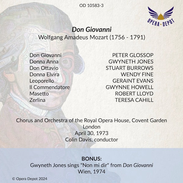 Mozart: Don Giovanni - Glossop, Evans, Fine, G. Jones, Burrows, Cahill, Lloyd, Howell; C. Davis.  London, 1973