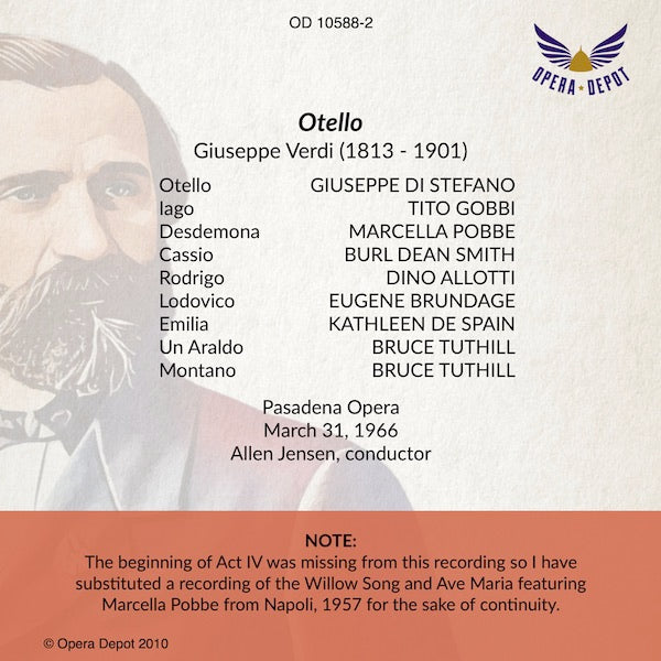 Verdi: Otello - Di Stefano, Pobbe, Gobbi; Jensen.  Pasadena, 1966