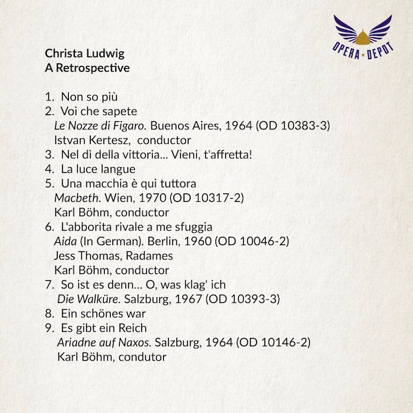 Compilation: Christa Ludwig - Excerpts from Le Nozze di Figaro, Macbeth, Aida and Rosenkavalier