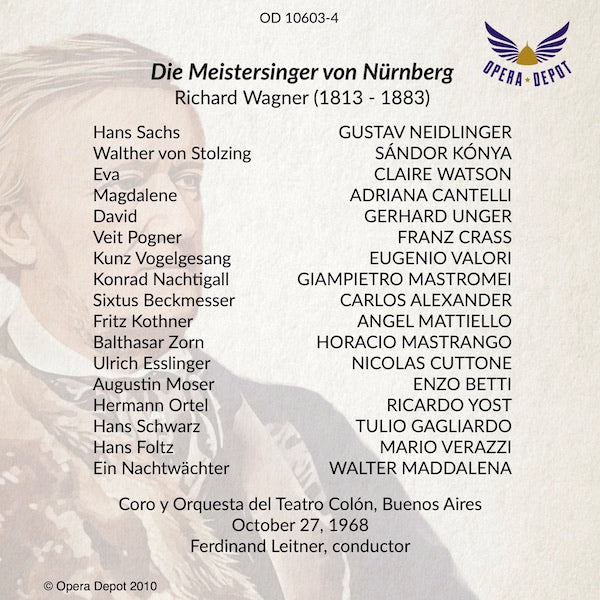 Wagner: Die Meistersinger von Nürnberg - Neidlinger, Watson, Konya, Crass; Leitner.  Buenos Aires, 1968