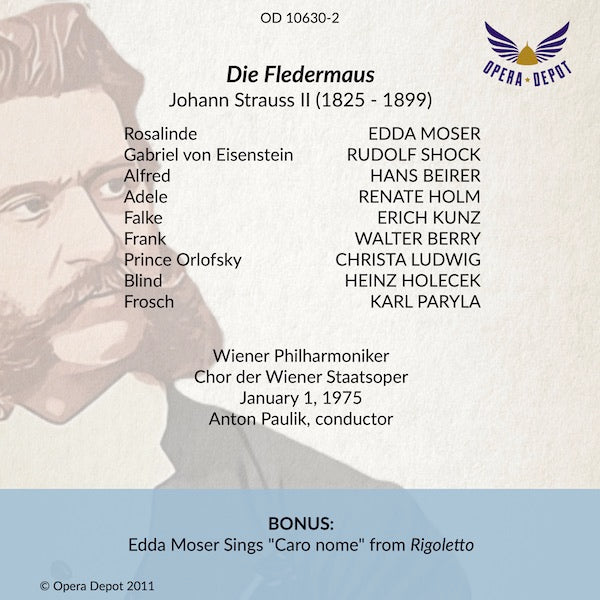 Strauss (Johann): Die Fledermaus - Moser, Schock, Holm, Ludwig, Beirer, Kunz, Holecek; Paulik.  Wien, 1975