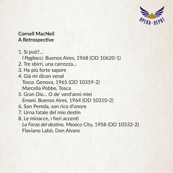Compilation: Cornell MacNeil - Arias and excerpts from Pagliacci, Tosca, Ernani, Rigoletto and More!