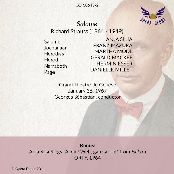Strauss: Salome - Silja, Mödl, Mazura, Mackee, Esser; Sebastian.  Genève, 1966