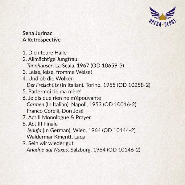 Compilation: Sena Jurinac - A Retrospective. Arias and excerpts from Carmen, Jenufa, Ariadne, and more