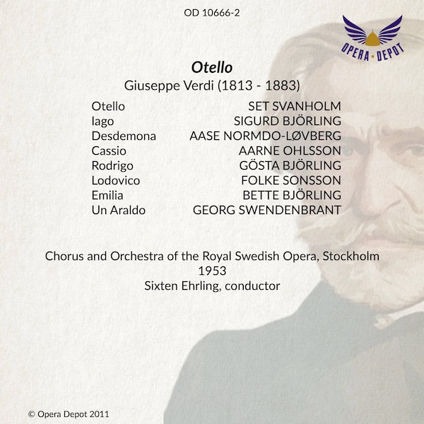 Verdi: Otello (In Swedish) - Svanholm, Normdo-Løvberg, S. Björling; Ehrling.  Stockholm, 1953