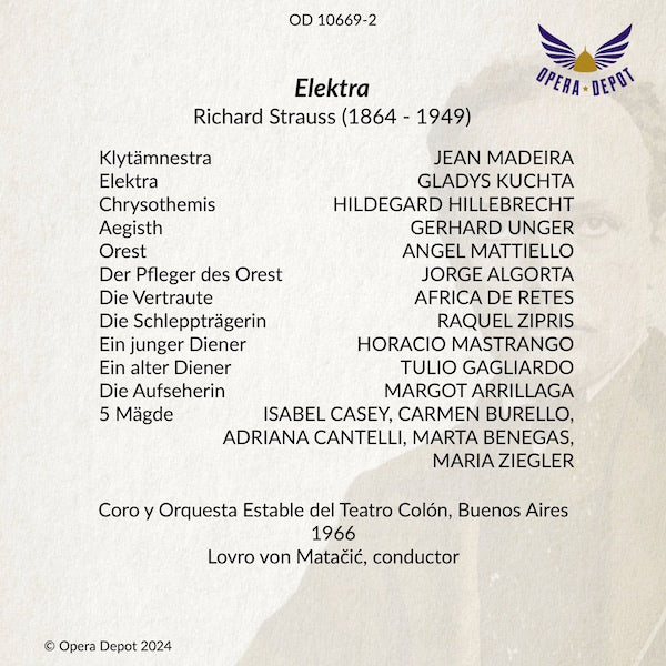 Strauss: Elektra - Kuchta, Hillebrecht, Madeira, Unger, Mattiello; von Matacic.  Buenos Aires, 1966