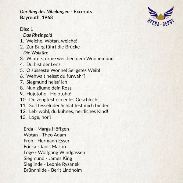 Wagner: Der Ring des Nibelungen - (EXCERPTS)  Kuchta/Lindholm, Windgassen/Parly, Adam/Greindl; Maazel.  Bayreuth, 1968