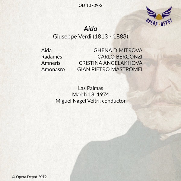 Verdi: Aida - Dimitrova, Bergonzi, Angelakhova, Mastromei; Veltri.  Las Palmas, 1974