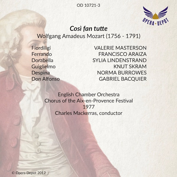 Mozart: Cosi fan tutte - Masterson, Lindenstrand, Burrowes, Araiza, Skram, Bacquier; Mackerras.  Aix-en-Provence, 1977