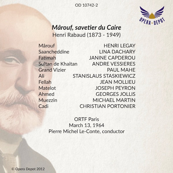 Rabaud: Marouf - Legay, Dachary, Capderou, Vessieres; Le-Conte.  ORTF, 1964