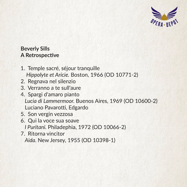 Compilation: Beverly Sills - Excerpts from Aida, Faust, Puritani, Lucia, Hoffmann, Hippolyte et Aricie and Manon.
