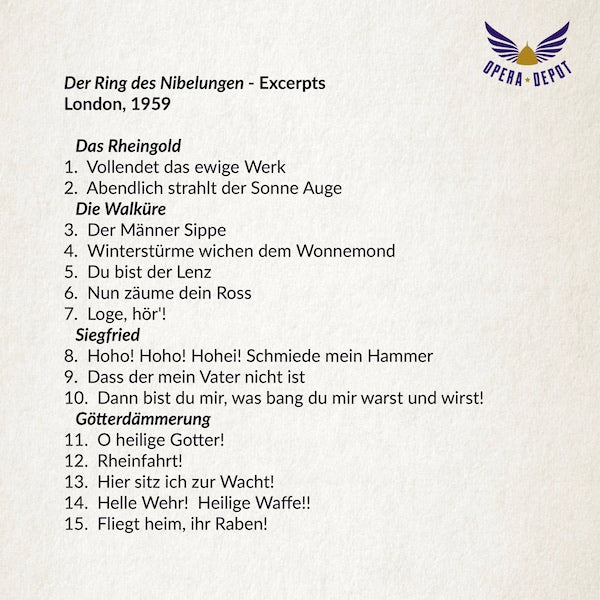 Wagner: Der Ring des Nibelungen (EXCERPTS) - Varnay, Hotter, Windgassen, Shuard, Vinay, Frick; Konwitschny.   London, 1959