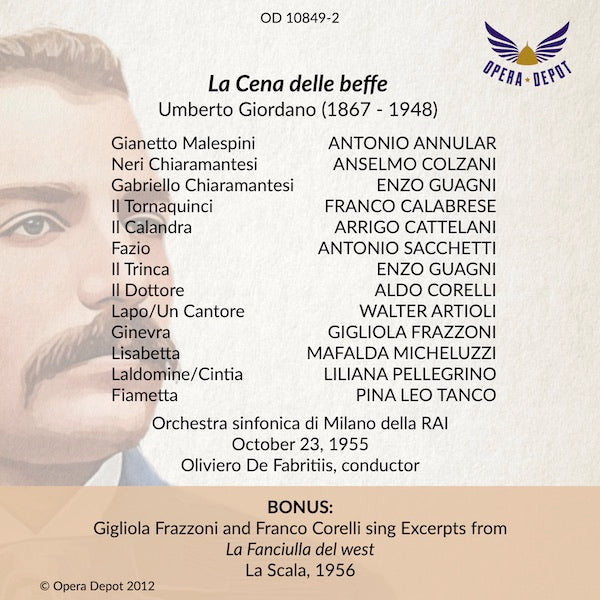 Giordano: La Cena delle Beffe - Annular, Frazzoni, Colzani, Calabrese, Cattelani; De Fabritiis.  Milano, 1955