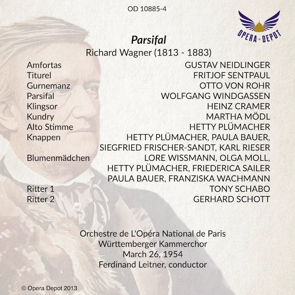 Wagner: Parsifal - Windgassen, Mödl, Von Rohr, Neidlinger, Cramer; Leitner.  Paris, 1954