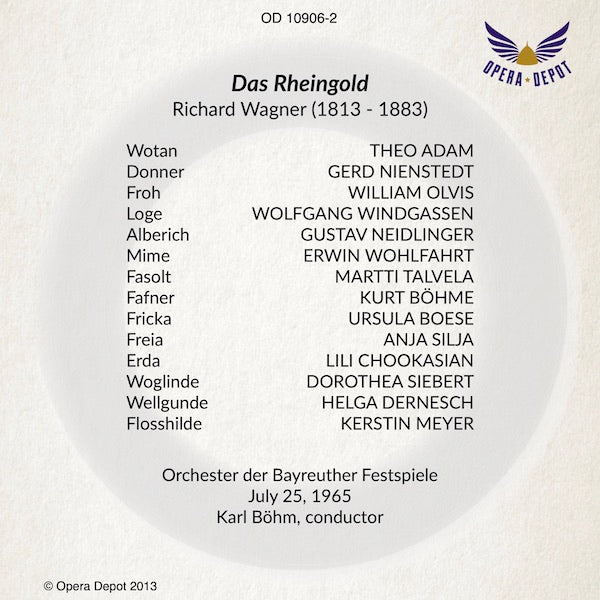 Wagner: Das Rheingold - Adam, Boese, Windgassen, Neidlinger, Silja, Talvela, Böhme; Böhm.  Bayreuth, 1965