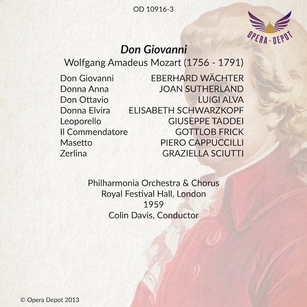 Mozart: Don Giovanni - Wächter, Sutherland, Schwarzkopf, Taddei, Sciutti, Alva, Cappuccilli, Frick; Davis.  London, 1959