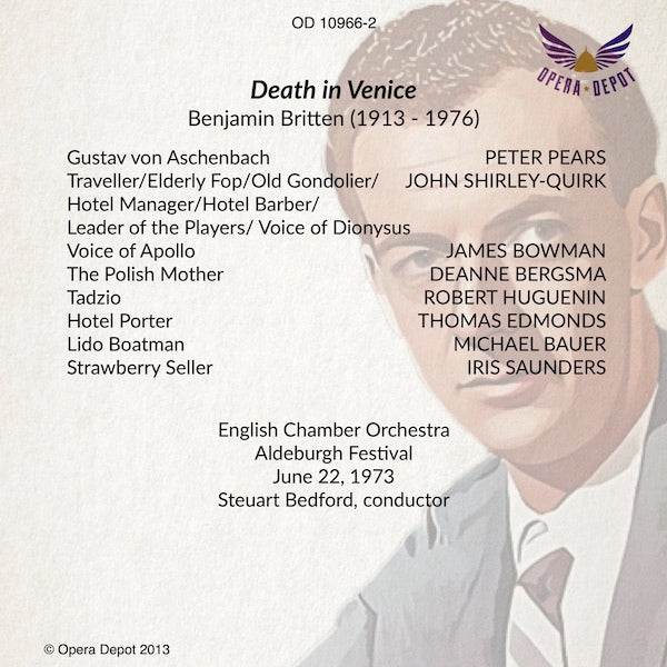 Britten: Death in Venice (World Premiere Cast) - Pears, Shirley-Quirk, Bowman; Bedford.  Aldeburgh, 1973