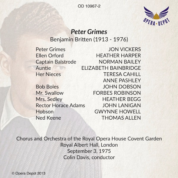 Britten: Peter Grimes - Vickers, Harper, Bailey, Begg, Bainbridge, Howell, Allen, Robinson; Davis.  London, 1975