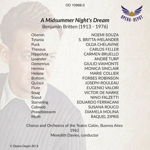 Britten: A Midsummer Night's Dream - Souza, Collier, Feller, Sinclair, Robinson, Rouleau; Davies.  Beunos Aires, 1962