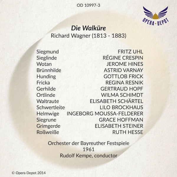 Wagner: Die Walküre - Varnay, Hines, Crespin, Uhl, Resnik, Frick; Kempe.  Bayreuth, 1961