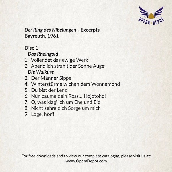 Wagner: Der Ring des Nibelungen (EXCERPTS) - Nilsson, Varnay, Hines, Uhl, Crespin, Frick, Stewart; Kempe.  Bayreuth, 1961