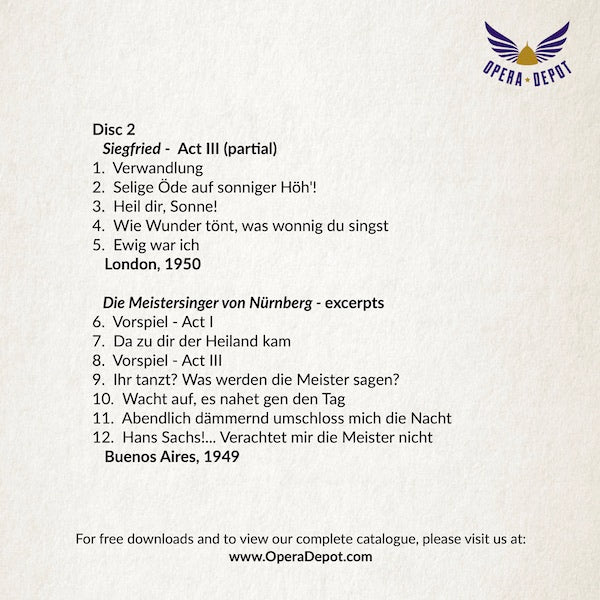 Wagner: Excerpts from Siegfried & Meistersinger - Flagstad, Suthaus, Hotter; Rankl, E. Kleiber. 1949-1950