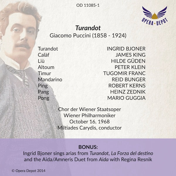 Puccini: Turandot (exc) - Bjoner, King, Gueden; Caridis. Bjoner in Arias from Turandot, Forza & duet from Aida w/ Resnik