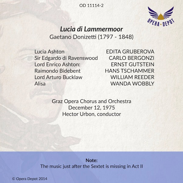 Donizetti: Lucia di Lammermoor - Gruberova, Bergonzi, Gutstein, Tschammer; Urbon.  Graz, 1975