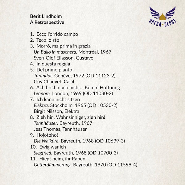 Compilation: Berit Lindholm - Arias from Leonore, Tannhäuser, The Ring, Turandot & a never before released Ballo