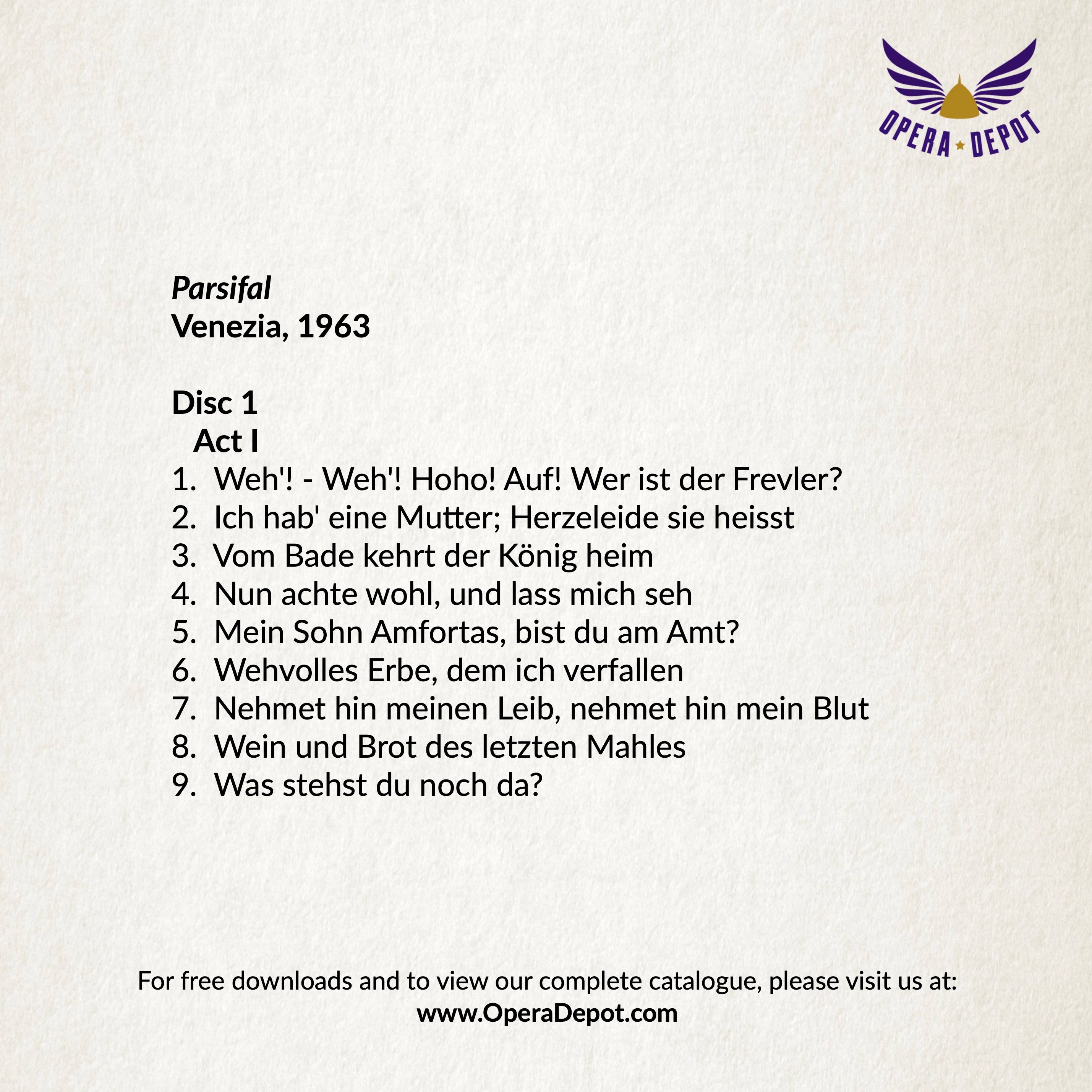 Wagner: Parsifal (Excerpts) - Thomas, Resnik, Greindl, Neidlinger; Cluytens. Venice, 1963