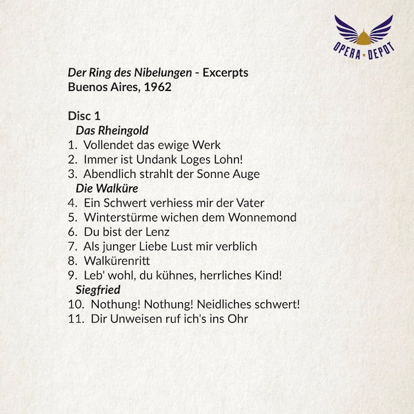 Wagner: Der Ring des Nibelungen (Excerpts) - Nilsson, Hopf, Hotter, Brouwenstijn, Uhl, Boese; Wallberg. Buenos Aires, 1962