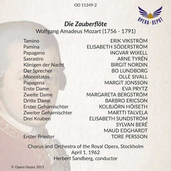 Mozart: Die Zauberflöte (In Swedish) - Söderström, Vikström, Wixell, Tyrén, Nordin, Talvela; Sandberg. Stockholm, 1962