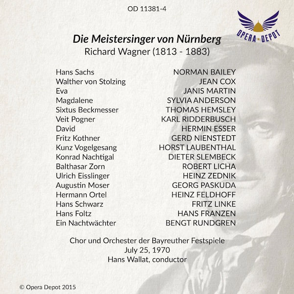 Wagner: Die Meistersinger von Nürnberg - Bailey, Martin, Cox, Ridderbusch, Nienstedt, Hemsley; Wallat. Bayreuth, 1970