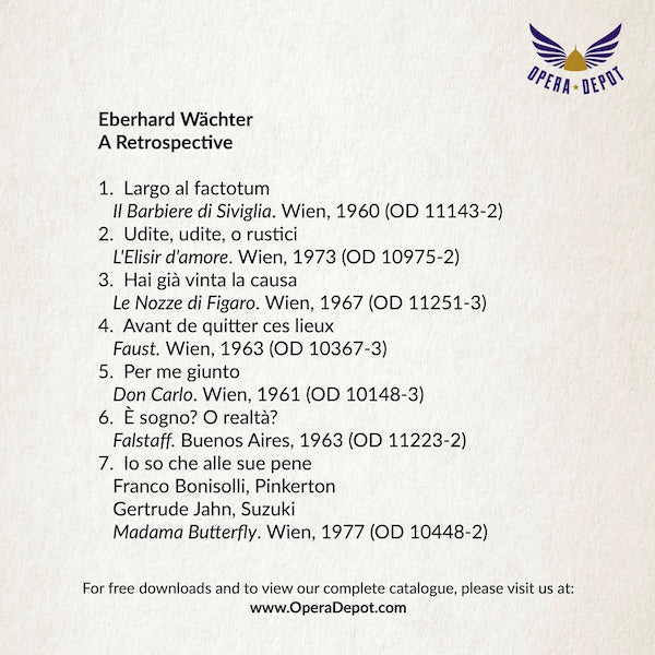 Compilation: Eberhard Wächter - Arias from L'Elisir d'amore, Tosca, Parsifal, Tristan, Tannhäuser, Falstaff, Faust and more